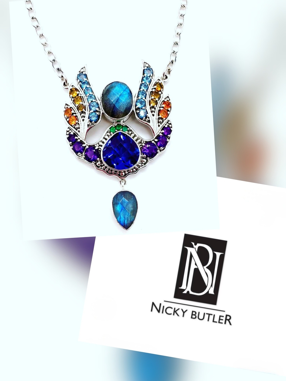 Nicky Butler 925 Sterling Silver Designer Blue Quartz Amethyst Topaz Necklace NB